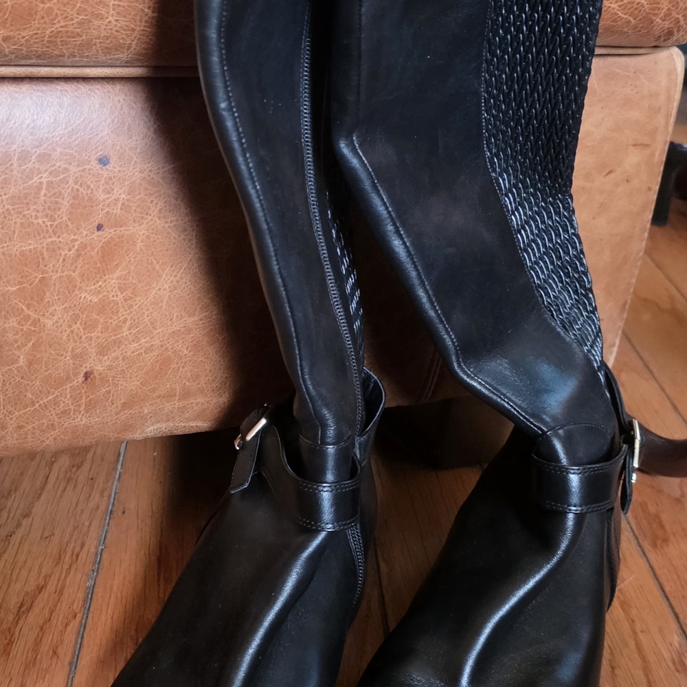Cole Haan Black Leather Knee-High Riding Boots